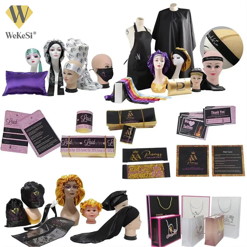 Private Label Tags Silky Satin Bags Custom Logo Design, Beautiful Satin hair extension packaging Bags
