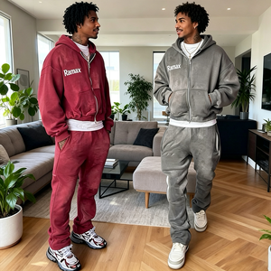 Custom Streetwear Acid Washed Vintage <b>Tracksuit</b> Men Streetwear Distressed Patchwork Hoodie And Sweatpants Set Sweatsuit Men - Product Image 1