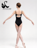 Justaucorps de ballet Anna Shi pour femme/enfant, bretelles doubles fines, passepoil blanc, découpe ovale au dos, boucle réglable, pour entraînement de danse