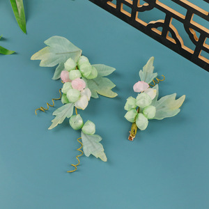 2026 Original Fait main Nouveau style Pince à cheveux en soie à fleur perforée motif raisin, Ruban, Maquillage, Style Hanfu Ancien, Fleur perforée - Product Image 4