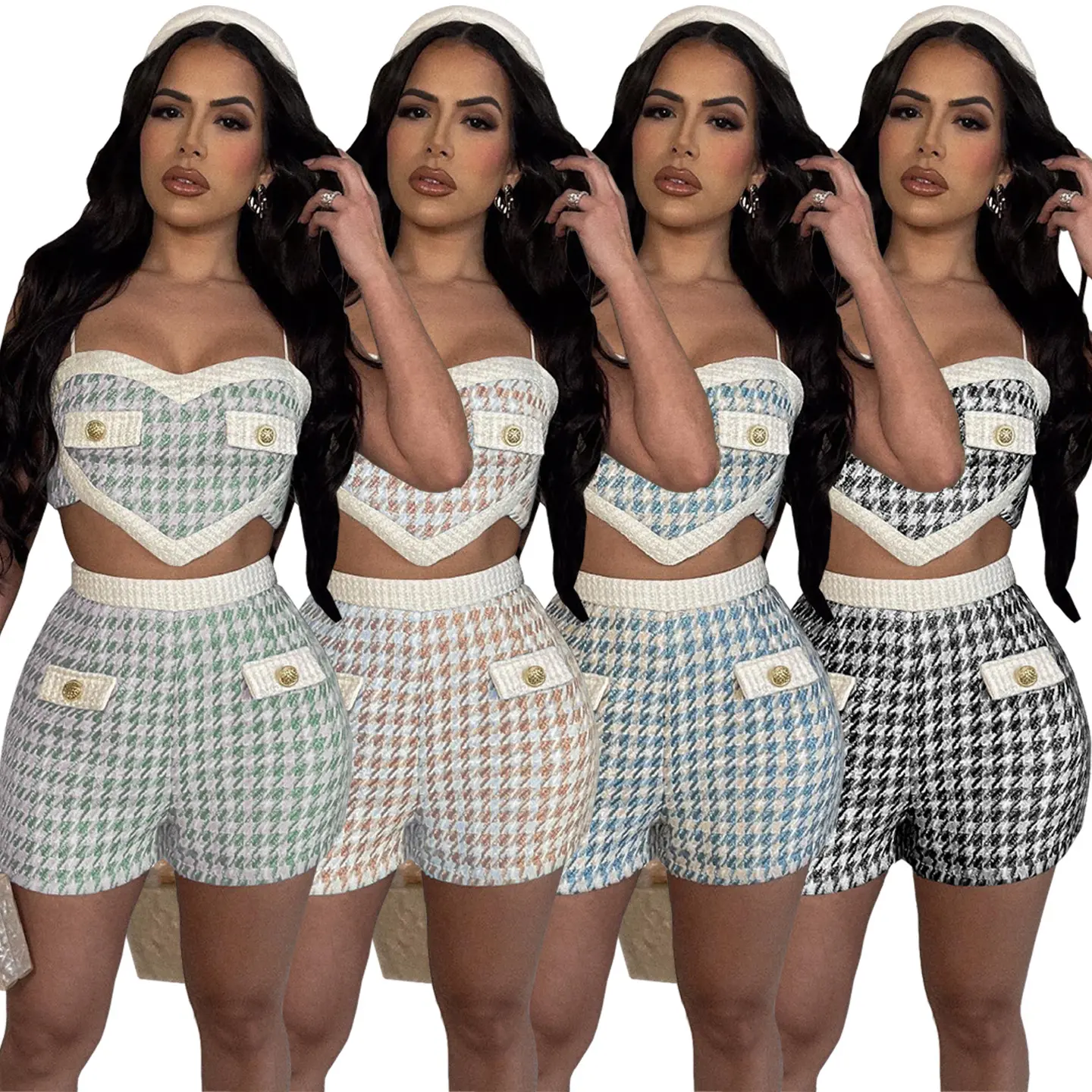 Nieuwkomers Usa Kleding Mode 2024 Zomer Elegante Mouwloze 2 Delige Shorts Set Vrouwen