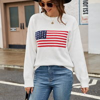 Pull tricoté jacquard ample et oversize pour femme, col rond, motif drapeau national, pour Pâques et la Fête de l'Indépendance