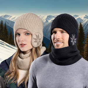 Conjunto de Gorro y Bufanda de Diseño Popular para Invierno 2024, Gorros Cálidos de Estilo Moderno, <span class=keywords><strong>Gorras</strong></span> Ajustadas con Bufanda - Product Image 1
