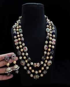 Perles antiques verre haute qualité multicolore nouvelles perles de bijoux indiennes trois couches mala fait à la main produit en vrac collier - Product Image 5