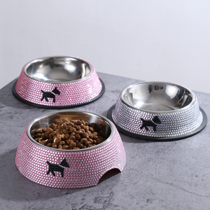 Mewah baja tahan karat Premium mewah berlian imitasi berkilau kucing mangkuk anjing peliharaan - Product Image 2