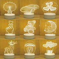 Veilleuses 3D, Lampes à Illusion d'Optique, Alimentation USB, Lampes de Nuit LED, Lumière Acrylique, Cadeau Décoratif pour Chambre d'Enfants