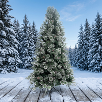 Pohon Natal Berlapis Salju Buatan dengan Hiasan Buah Pinus, Dekorasi Liburan Musim Dingin untuk Pajangan Jendela Mal & Etalase Dalam Ruangan