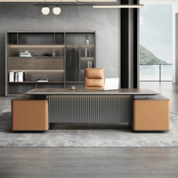 Ensemble de bureau et chaise en bois pour directeur général avec casiers, design minimaliste moderne, mobilier commercial
