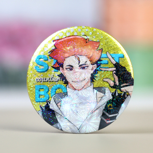 Vograce Anime laser tốt Flash tin huy hiệu nút tùy chỉnh long lanh Holographic Vòng Kim Loại nút pin Phù Hiệu - Product Image 5