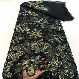 Tela de <span class=keywords><strong>lentejuelas</strong></span> con bordado de cuentas y tubos de alta resistencia, estilo europeo y americano, material negro para vestidos de novia y de noche. - Product Image 1