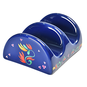 Calcomanía Azul Ecológica, bandejas para tacos, <span class=keywords><strong>platos</strong></span> <span class=keywords><strong>de</strong></span> cerámica con patrón personalizado, capacidad para 2 conchas <span class=keywords><strong>de</strong></span> tacos <span class=keywords><strong>en</strong></span> el soporte - Product Image 3