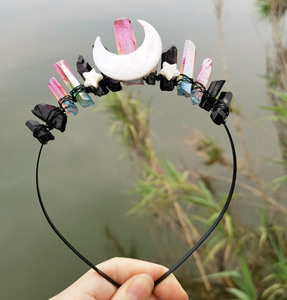 HONGZHUO HZ - Accesorios para el Cabello <span class=keywords><strong>con</strong></span> Diseño <span class=keywords><strong>de</strong></span> Luna y Concha <span class=keywords><strong>de</strong></span> Bruja, Corona <span class=keywords><strong>de</strong></span> Cristal Negro y Morado, Hecha a Mano, para Novias - Product Image 4