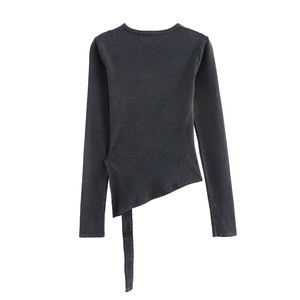 Taop & Za mùa thu <span class=keywords><strong>2025</strong></span> mới của phụ nữ thời trang Vòng cổ dài tay áo gân T-shirt với không đối xứng <span class=keywords><strong>HEM</strong></span> và vành đai 0085309 - Product Image 2