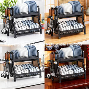 현대 더블 계층 금속 유틸리티 주방 수납 홀더 싱크대 랙 식기 건조 기능 다기능 젓가락 청소 도구 - Product Image 5