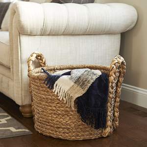 Light Brown Bucket Shape Large <b>Seagrass</b> Woven Floor Storage <b>Basket</b> with Braided Handle - Product Image 6