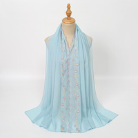 Hijab Nuosha OEM avec broderie florale et bord ondulé, élégant foulard long pour femmes musulmanes
