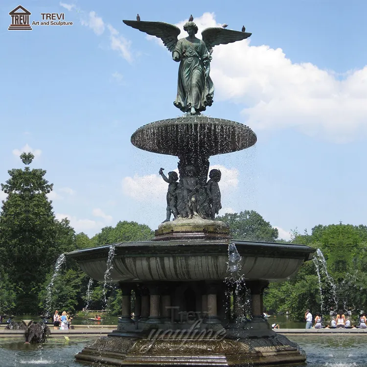 Statue en Bronze moulé Antique, Sculpture grande fontaine d'eau de jardin avec Statue d'ange