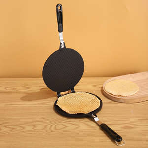 Máquina para Hacer Conos de Waffle de Aluminio al por Mayor, Sartén Multiusos para Panqueques y Rollos, Antiadherente de Doble Cara con Mango de Baquelita - Product Image 1