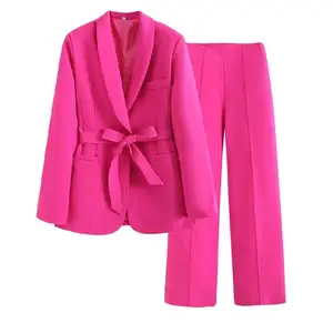 Boutique Großhandel Europäisch-Amerikanischer Frühling New Belt Waist Show Dünner Anzug Mantel Casual Pants Damen Set