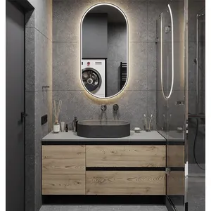SJUMBO Vanità da bagno moderna in legno doppio lavandino Mobile da bagno impermeabile
