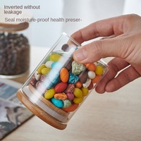 Pots de stockage d'épices en verre à haute teneur en borosilicate transparent avec couvercle en bambou Conteneurs de pots sucrés en verre Bambus pour cadeaux