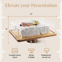 Ensemble de présentation de table à dessert de décoration de fête 2-en-1 plateau de charcuterie en bois d'acacia avec couvercle en verre acrylique