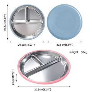 Assiette à dîner en métal populaire pour enfants, 7,8 pouces, SUS304, 3 compartiments, incassable, vaisselle pour bébé, écologique, à commande manuelle - Product Image 5