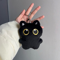 Porte-clés en peluche chat noir mignon, pendentif chaton de dessin animé, jouet en peluche doux, porte-clés de voiture, décorations de sac, cadeaux pour enfants