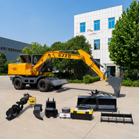 SJ-150 Excavatrice sur pneus 14t avec lame de bulldozer, moteur et engrenages, forte puissance de creusement, machine de construction mobile polyvalente pour l'urbanisme