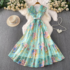 Abito Retrò Dolce con Doppio Strato di Pizzo, Colletto <span class=keywords><strong>Peter</strong></span> Pan, Stampa Primaverile/Autunnale, Vita Stretta e Volant per Donna - Product Image 5