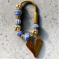 Groothandel op maat gemaakte luipaardhart bedel met kralen, metalen clip sleutelhanger, dames handtas accessoire, Valentijnscadeau