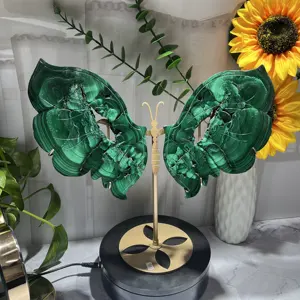 High Quality Natural Green Crystal Wings Carving Wholesaler Crystal Healing Stones Malachite Wings For Decoration