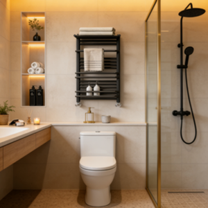 <span class=keywords><strong>Scaldasalviette</strong></span> di Lusso <span class=keywords><strong>Nero</strong></span> con Mensola, Portasciugamani Riscaldato da Parete per Bagno - Product Image 3