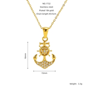 Collana con Modello <span class=keywords><strong>di</strong></span> Nave Pirata Vintage all'Ingrosso, Prezzo <span class=keywords><strong>di</strong></span> Fabbrica, Ciondolo Ancora Placcato Oro 18K Impermeabile con Zirconi - Product Image 5