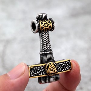 Viking Thor Hammer Pendant Stainless Steel Double <b>Sided</b> Charm <b>Necklace</b> Gift Jewelry Asymmetry Geometric Design <b>Cross</b> Shape - Product Image 3
