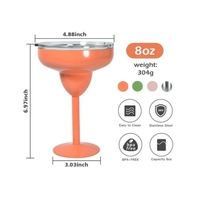 Gobelet à double paroi en acier inoxydable sous vide de 8 oz, gobelets à cocktails margarita classiques avec poignées, 240 ml