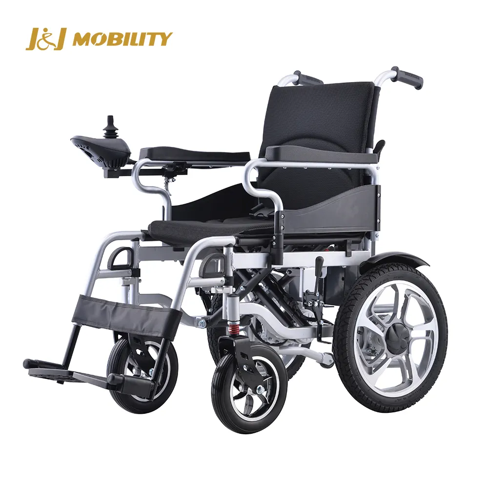 J&J Mobility 2024 Cadeira de rodas elétrica dobrável leve Classe II Cadeira de rodas para deficientes em aço com capacidade de 120 kg