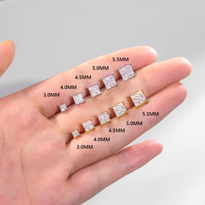 Boucles <span class=keywords><strong>d</strong></span>'oreilles Princess Moissanite en or blanc 14 carats vermeil, argent sterling 925, bijoux pour hommes et femmes, diamants de laboratoire VVS1, clous <span class=keywords><strong>d</strong></span>'oreilles - Product Image 5