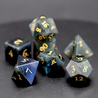 Jeu de dés en pierre de labradorite bleue pour donjons et dragons Dnd RPG 16mm polyédrique D20 en métal boîte en métal emballée en cuir de pierres précieuses