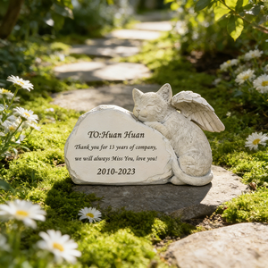 Marcador Conmemorativo de Resina Personalizable con Forma de Gato Ángel - Nombre/Fecha Grabable, Ideal para Homenaje a Mascotas de Jardín y Recuerdo de Felinos - Product Image 1
