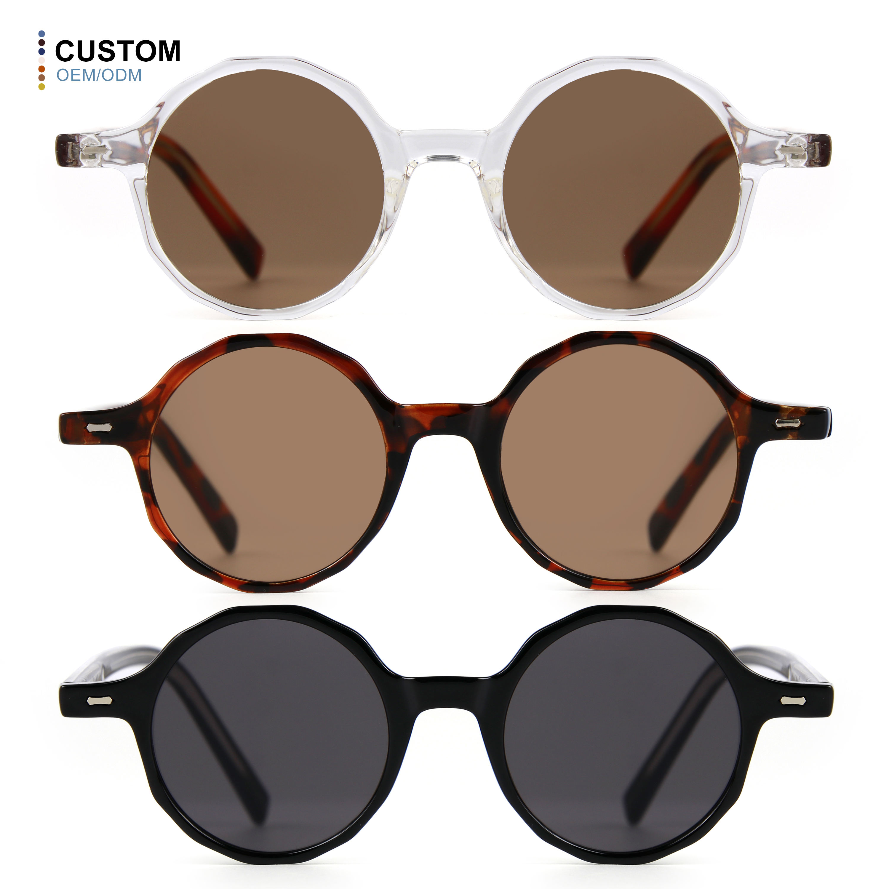 Custom Shades Sun Glasses Round Frame TR90 Frame with CP Temple Unisex High Quality Round Fashion Sunglasses for Men Women