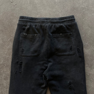 Pantalon de survêtement évasé noir déchiré pour homme, taille élastique avec cordon de serrage, style streetwear délavé, en coton French Terry - Product Image 4