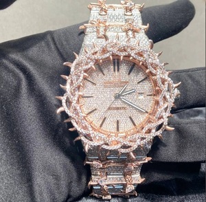 Montre automatique en acier inoxydable doré et argenté, style Hip Hop, avec diamants VVS et moissanite de luxe, personnalisée et entièrement sertie de pierres, <span class=keywords><strong>pour</strong></span> homme - Product Image 6