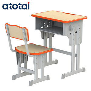 Conjunto de Escritorio y Silla Ajustable de Metal de Diseño Moderno para Estudiantes, con Tablero de Madera, para Escuela Primaria y Secundaria - Product Image 1