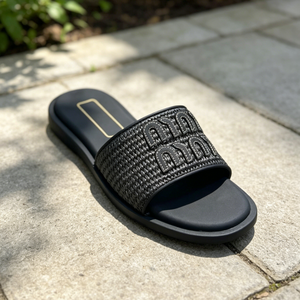 Sandalias de lujo de paja con punta abierta, logotipo grabado, forro de PU, entresuela de EVA, diseño de zapatillas de moda de verano, precio mayorista - Product Image 2