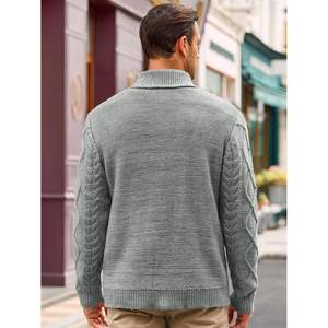 2025 <b>Men's</b> Plaid Cable Knit <b>Cardigan</b> <b>Sweater</b> with Shawl Collar Casual Button Down Twisted Design for Fall Winter ODM Supply - Product Image 3