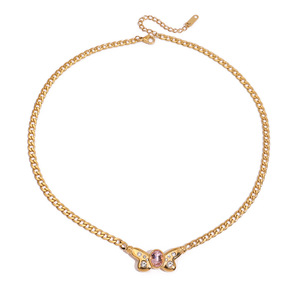 Collar con Colgante de Mariposa, Chapado en Oro de 18K, Acero Inoxidable, Zirconia Rosa con Engaste en Bisel, Joyería de Moda para Mujer, Regalo - Product Image 5