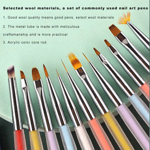 Huarong Professional 12pcs Nail Liner Brush Set Manche en métal Serti De Luxe Plat Nylon Matériel En Gros <span class=keywords><strong>Manucure</strong></span> <span class=keywords><strong>Dessin</strong></span> Outils - Product Image 2