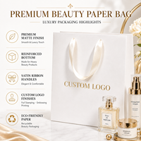 Sac en papier blanc de haute qualité avec logo imprimé, réutilisable, avec poignée en ruban, pour emballage cosmétique et soins de la peau
