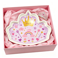 Assiette en céramique et porcelaine pour enfants, forme couronne unique, multifonctionnelle, cadeau d'anniversaire pour enfants